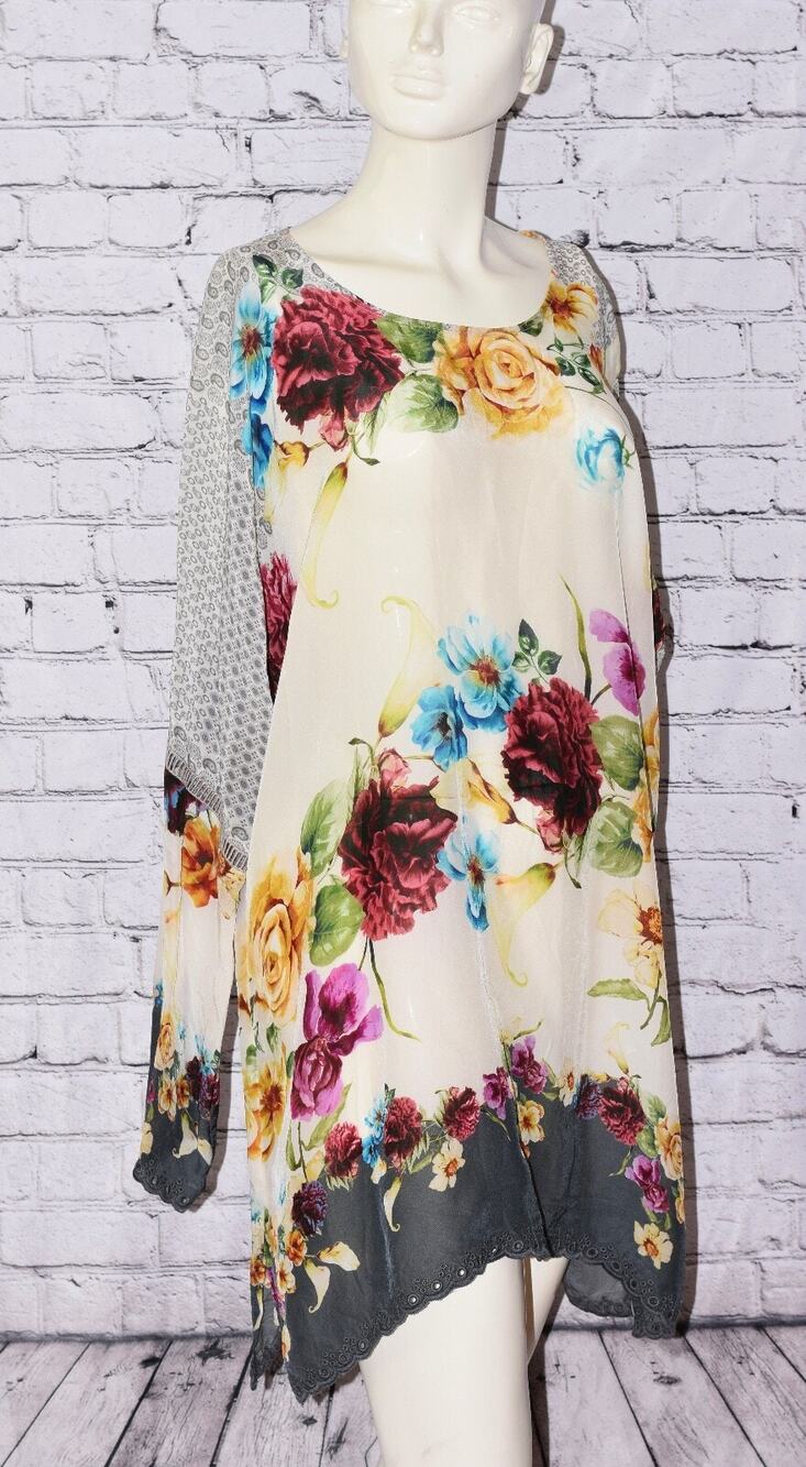 JOHNNY WAS Linden Bohemian Floral Flowy Tunic Blouse Size Large